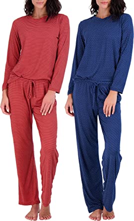 Photo 1 of 2 Pack: Women’s Pajama Set Super-Soft Short & Long Sleeve Top With Pants - Med