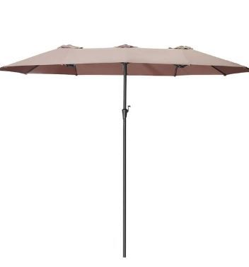 Photo 1 of 15 ft. 3 Top Patio Outdoor Market Umbrella with Crank in Coffee