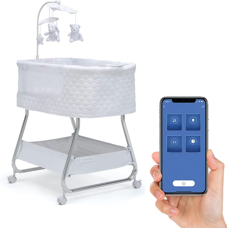 Photo 1 of Delta Children Nod Bassinet - Smart Sleeper with Auto Glide Motion, Wi-Fi and Airflow Mesh - Compatible with Amazon Alexa, Google Assistant and Delta Children Connect App, White
