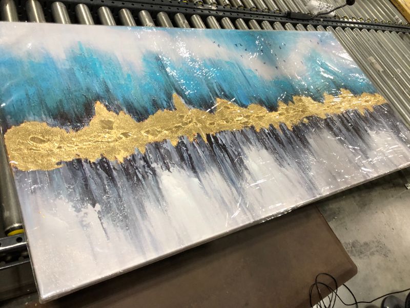 Photo 1 of 30 X 60 INCHES CANVAS PAINTING, GOLD AND BLUE 