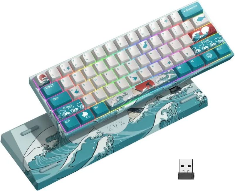 Photo 1 of HITIME XVX M61 60% Mechanical Keyboard Wireless, Ultra-Compact 2.4G Rechargeable Gaming Keyboard, RGB Backlit Ergonomic Keyboard for Windows Mac PC Gamers(Coral Sea Theme, Gateron Yellow Switch)
