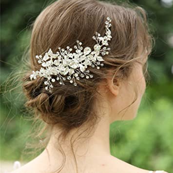 Photo 1 of AW BRIDAL Wedding Hair Clip Bridal Hair Comb Rhinestones Wedding Hair Accessories for Brides Flower Girl Bridal Hair Pieces (Sliver)
