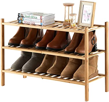 Photo 1 of 3-Tier Bamboo Shoe Rack for Entryway, Stackable | Heavy Duty | Multi-Function, Free Standing Shoe Racks for Bedroom Hallway Closet
