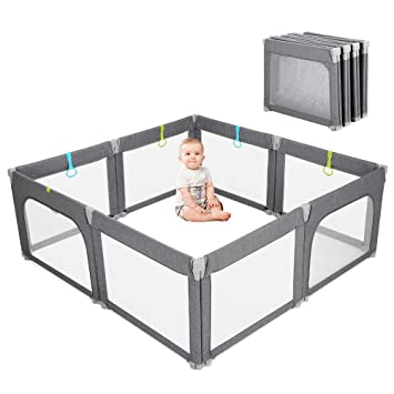 Photo 1 of Foldable Baby Playpen, Dripex Upgrade Kids Large Playard with 5 Handlers,Indoor Kids Activity Center,Infant Safety Baby Gates with Breathable Mesh
