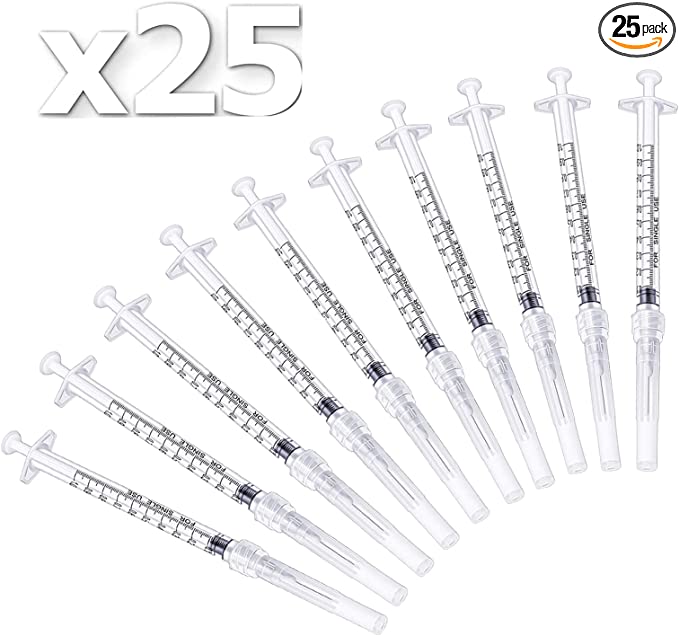 Photo 1 of 1 Pack 1ml Plastic Syringe with 27Ga 1/2 Inch Needle, Individual Package Disposable Syringes with Cap for Liquid, Glue, Measuring, Watering, Industrial, Scientific, Pet Feeding, Oil
 