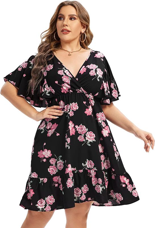 Photo 1 of AMZ PLUS Women’s Plus Size Casual Floral Dress Butterfly Sleeve Flowy Swing Boho Dress
(Size 5X Large) 