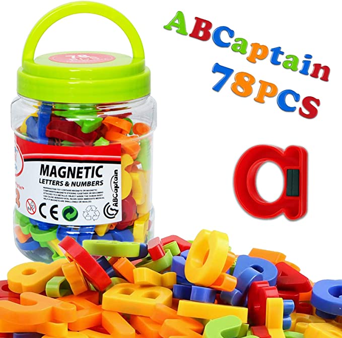 Photo 1 of ABCaptain Magnetic Letters Numbers Alphabet ABC 123 Fridge Magnets Preschool Educational Learning Plastic Toy Set Uppercase Lowercase Math Symbols for Toddlers Kids (78 PCS)
