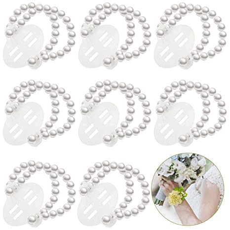 Photo 1 of 8 Pieces Elastic Pearl Wrist Corsage Bands Wristlets Stretch Pearl Wedding Wristband Faux Pearl Bead Corsage Accessories Bracelets for Wedding Party Prom Bride Bridesmaid Handmade Corsage
