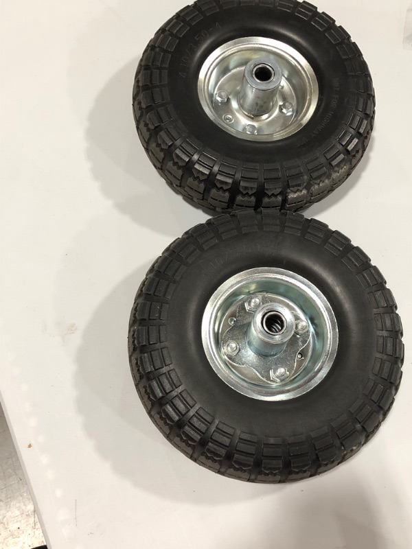 Photo 2 of (2-Pack) AR-PRO 10-Inch Solid Rubber Tires and Wheels - Replacement 4.10/3.50-4” Tires and Wheels with 5/8” Axle Bore Hole, and Double Sealed Bearings - Perfect for Gorilla Carts
