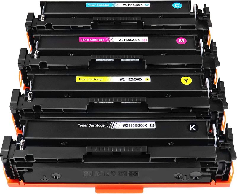 Photo 1 of High Yield 206X Toner Cartridges 4 Pack, Compatible with M255dw, M283fdw, M283cdw, m282nw Printer, Replacement for 206 W2110, Black Magenta Yellow Cyan, No Chip
