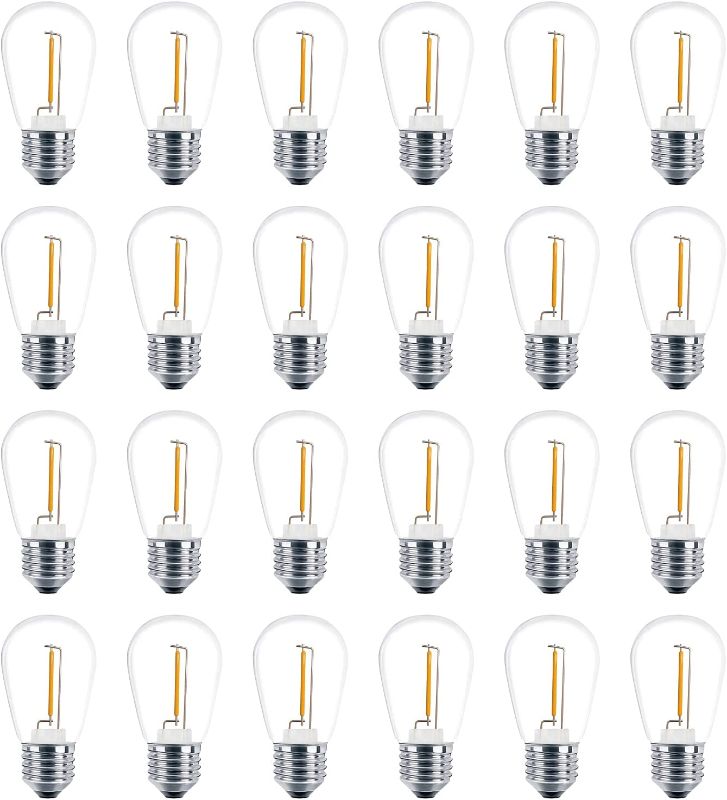 Photo 1 of 24 Pack LED S14 Replacement Light Bulbs, Meconard Shatterproof Outdoor String Light Bulbs, 1 Watt to Replace 11Watts Incandescent Bulb, E26 Regular Medium Screw Base,2200K Warm White,Non-Dimmable
