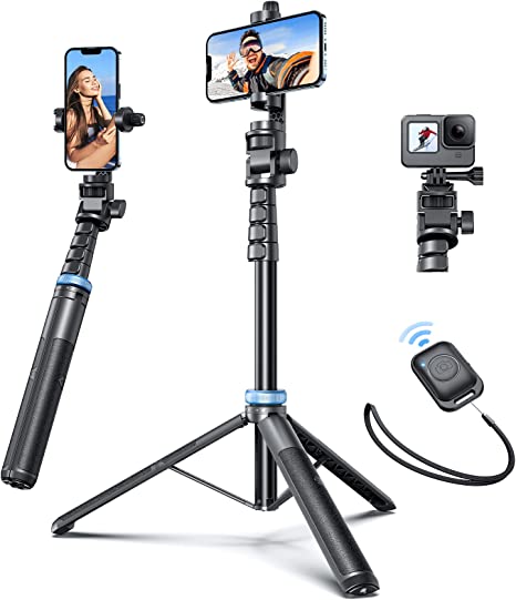 Photo 1 of ?????? iPhone Tripod, ANGFLY 60" Selfie Stick Tripod with Remote, Travel GoPro Tripod for iPhone Compatible with iPhone 13 Pro Max /13 Pro / 12 Pro Max/Samsung S21 Ultra/GoPro/Camera
