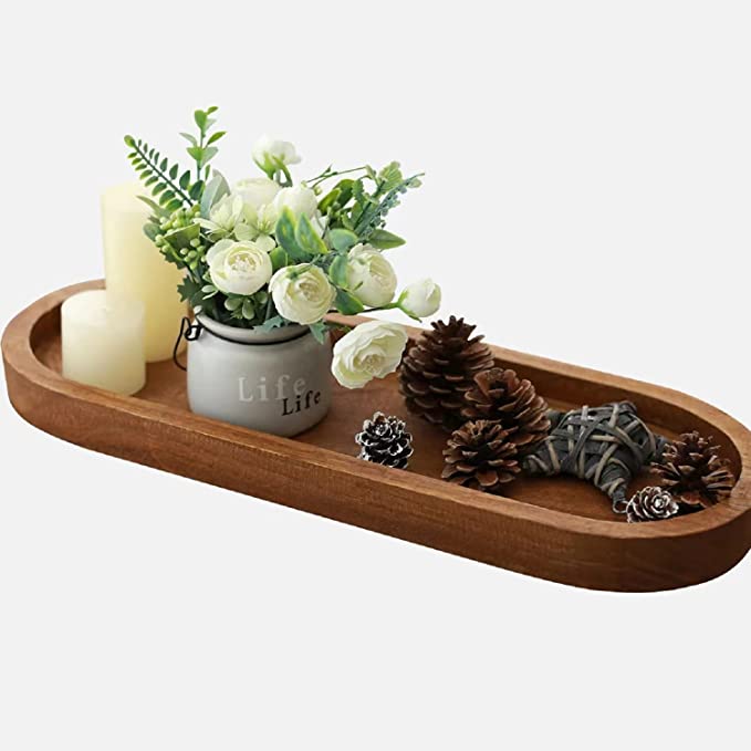 Photo 1 of Athaliah Wooden Decorative Tray Wooden Serving Tray,18.75''Long Tray Wooden Ottoman Tray for Living Room Rustic Wood Oval Trays for Home Kitchen Countertop Farmhouse Decor Tray
