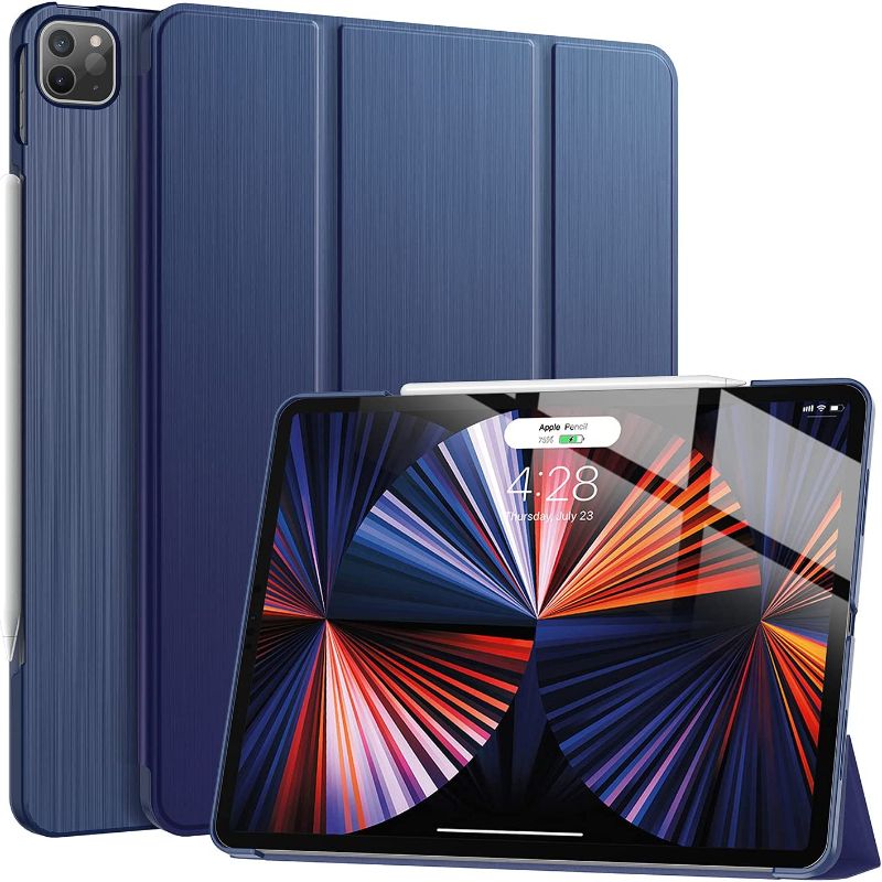 Photo 1 of Soke New iPad Pro 12.9 Case 2021(5th Generation) - [Slim Trifold Stand + 2nd Gen Apple Pencil Charging + Smart Auto Wake/Sleep],Premium Protective Hard PC Back Cover for iPad Pro 12.9 inch(Navy)
