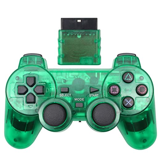 Photo 1 of Cotchear Wireless Gamepad for PS2 Controller for PS1 2 Console Joystick Double Vibration Shock Joypad Wireless Controller - Green
