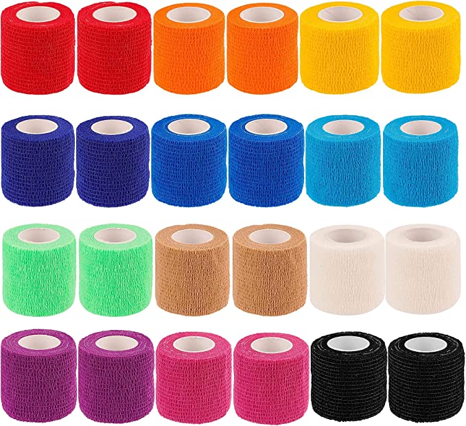 Photo 1 of 24 Pack Self Adherent Cohesive Wrap Bandages 2 Inches X 5 Yards, First Aid Tape, Elastic Self Adhesive Tape, Athletic, Sports wrap Tape, Bandage Wrap for Sports, Wrist, Ankle (Rainbow Color)
