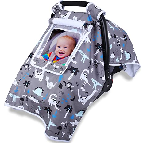 Photo 1 of Car Seat Covers for Babies, Elstey Baby Carseat Cover Boy Girl, Infant Stroller Canopy, Adjustable Peep & Breathable Mesh Window, Soft Crystal Velvet Fabric, Fit Spring Summer Autumn Winter(Grey)
