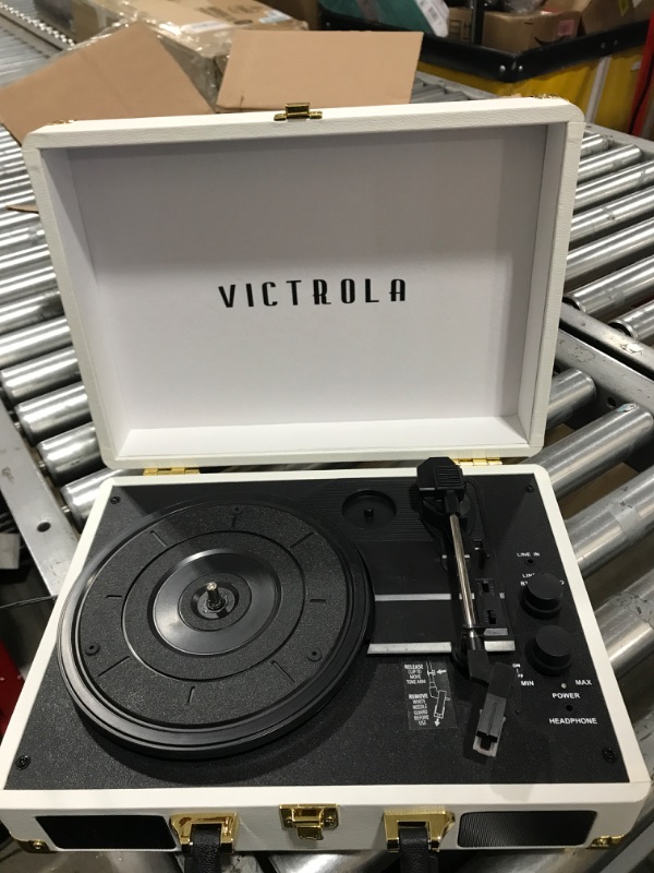 Photo 2 of Victrola Vintage 3-Speed Bluetooth Portable Suitcase Record Player with Built-in Speakers | Upgraded Turntable Audio Sound| White (VSC-550BT-WH) White Record Player