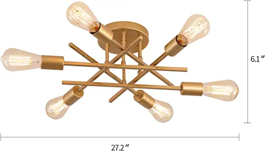 Photo 2 of AMZASA Gold Modern Sputnik Chandeliers Ceiling Light Fixtures, Mid Century Geometric Industrial Chandelier for Entryway Bedroom Dining Room Kitchen Porch Laundry Living Room
