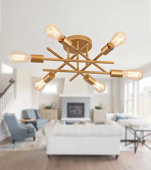 Photo 1 of AMZASA Gold Modern Sputnik Chandeliers Ceiling Light Fixtures, Mid Century Geometric Industrial Chandelier for Entryway Bedroom Dining Room Kitchen Porch Laundry Living Room
