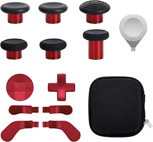 Photo 1 of 13 in 1 Metal Thumbsticks for Xbox One Elite Series 2, Elite Series 2 Controller Accessory Parts, Gaming Accessory Replacement, Metal Mod 6 Swap Joystick, 4 Paddles, 2 D-Pads, 1 Tool (Plating Red)
