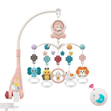 Photo 1 of Eners Baby Musical Crib Mobile with Night Lights and Rotation, Rattles, Remote Control,Comfort Toys for Newborn Infant Boys Girls Toddles (Red). OPEN BOX.
