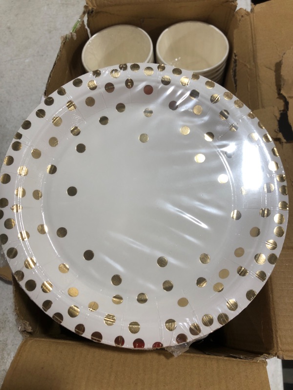 Photo 3 of 201PCS Disposable Plates Gold Party Supplies. 