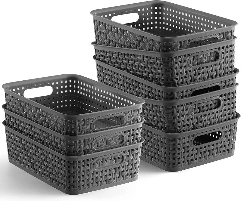 Photo 1 of [ 8 Pack ] Plastic Storage Baskets - Small Pantry Organization and Storage Bins - Household Organizers for Laundry Room, Bathrooms, Bedrooms, Kitchens, Cabinets, Countertop, Under Sink or On Shelves
