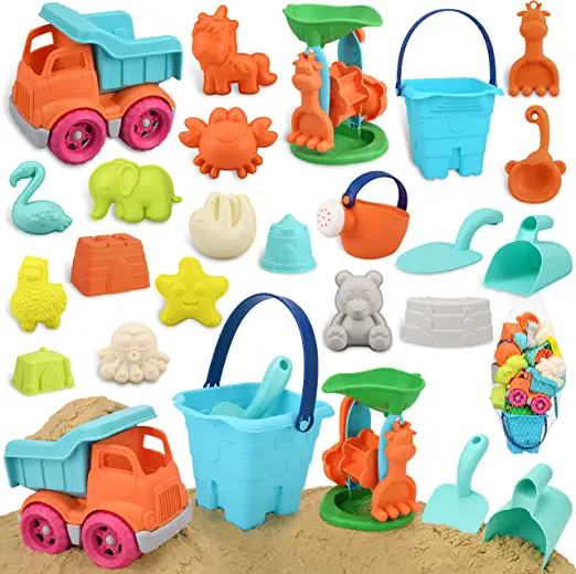 Photo 1 of Bloranda 23 Pieces Beach Sand Toys Set with Mesh Bag Includes Sand Truck, Bucket, Animals Castle Building Molds, Sandbox Toys Summer Outdoor Games Beach Toys for Kids Toddlers Boys Girls

