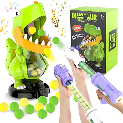 Photo 1 of FANURY Dinosaur Shooting Games Toy for Kids Over 5 Year Old, Shooting Target Practice Kids Toy with Sound LCD Score Record, 2 Air Pump Toy Guns, 24 Soft Foam Balls, Gift Toys for Boys Girls
