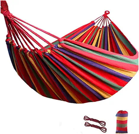 Photo 1 of 2 Person Hammock Double Large Canvas Cotton Hammock for Patio Porch Garden Backyard Lounging Outdoor and Indoor (250x100cm/Red)
