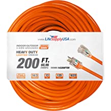 Photo 1 of 200 Ft Extension Cord 14/ 3 SJTW with Lighted End - Orange - Indoor / Outdoor Heavy Duty Extra Durability 13AMP 125V 1625W ETL Listed by LifeSupplyUSA
