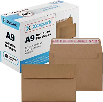 Photo 1 of Xxcxpark 120 Qty Printable A9 Invitation Envelopes 5.75x8.75 Cards, Self Seal 120GSM Brown Kraft Paper Envelopes for Invitations, Papers, Photos, Documents, Wedding, Baby Shower, Easy to Seal and Peel
