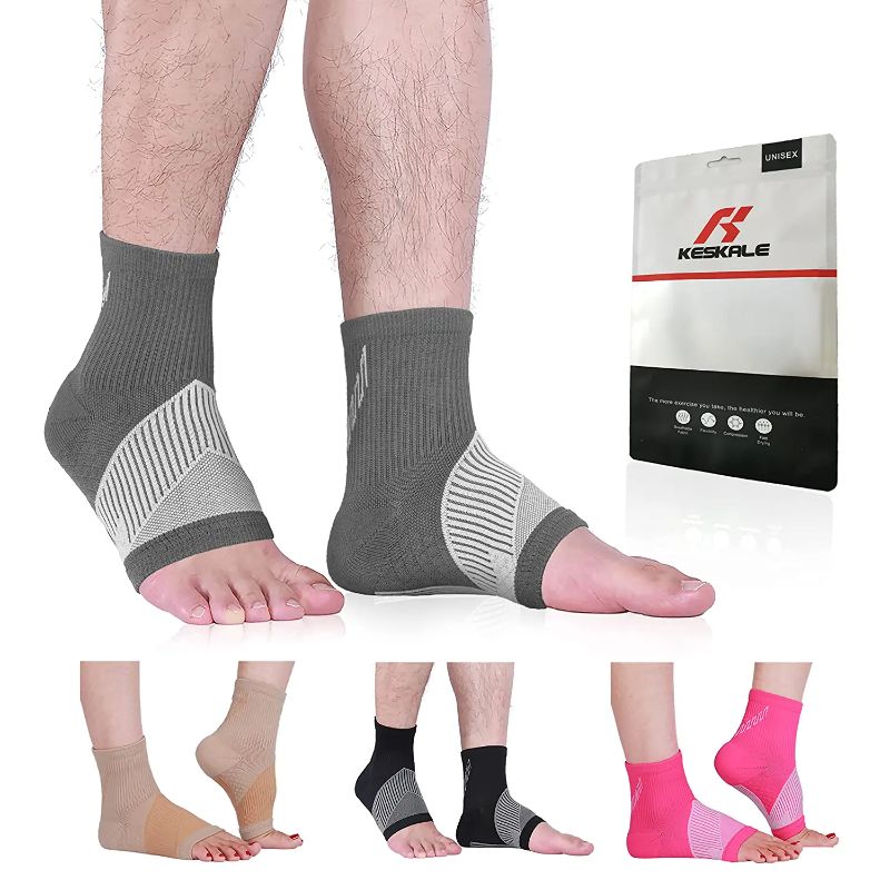 Photo 1 of Ankle Compression Sleeve (3 pairs) for Women Men, Ankle Brace Open Toe Foot Compression Socks with Arch Support, Plantar Fasciitis Achilles Tendonitis Swelling Sprained Ankle Pain Relief, Gray x 3pairs, Medium
