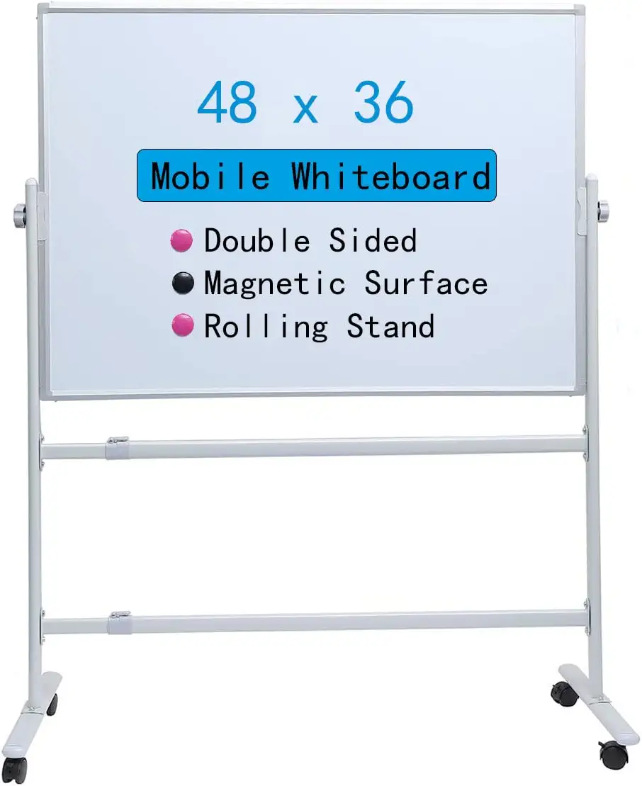 Photo 1 of Magnetic Dry Erase White Board with Stand 48" x 36" Large Mobile Whiteboard Double Sided Rolling Board- Stain Resistant Portable Easel - Writing Supplies for Office, School, Classroom, College
