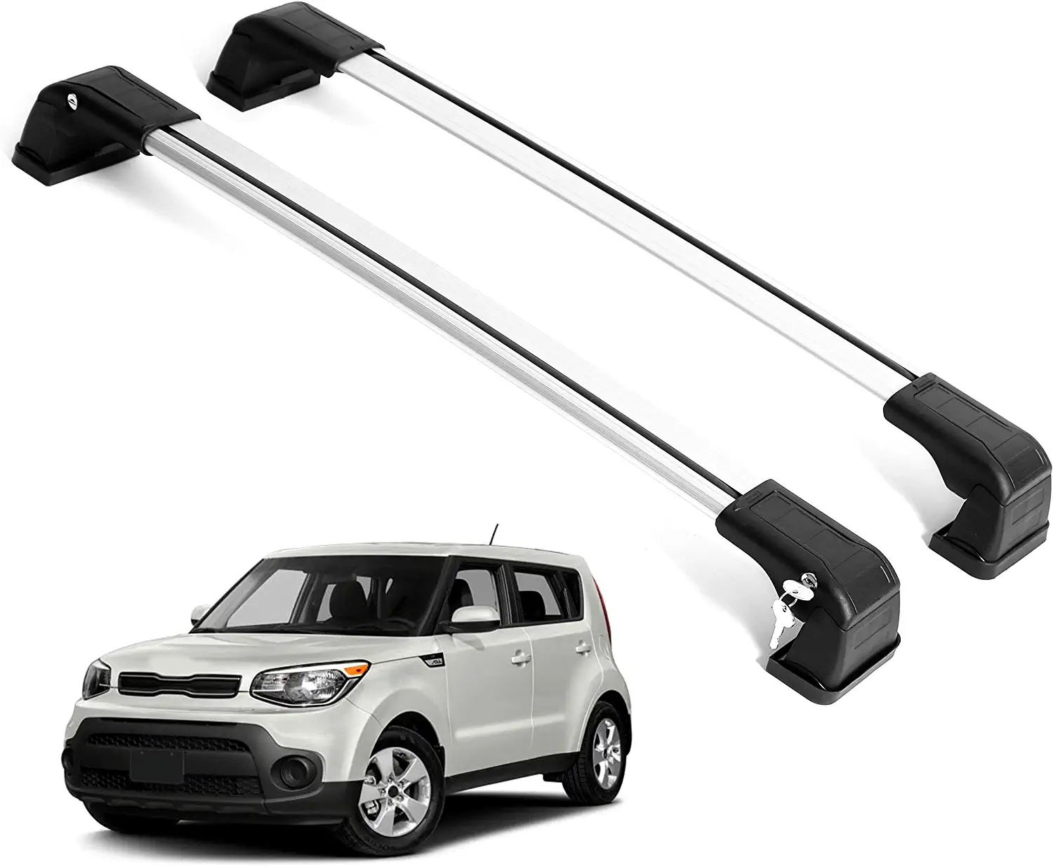 Photo 1 of ERKUL Roof Rack Cross Bars for Kia Soul 2014-2019 | Aluminum Lockable Rooftop Luggage Crossbars Set to Carry Cargo Carrier, Canoe, Snowboard, Bike by ERKUL Car Accessories | Silver
