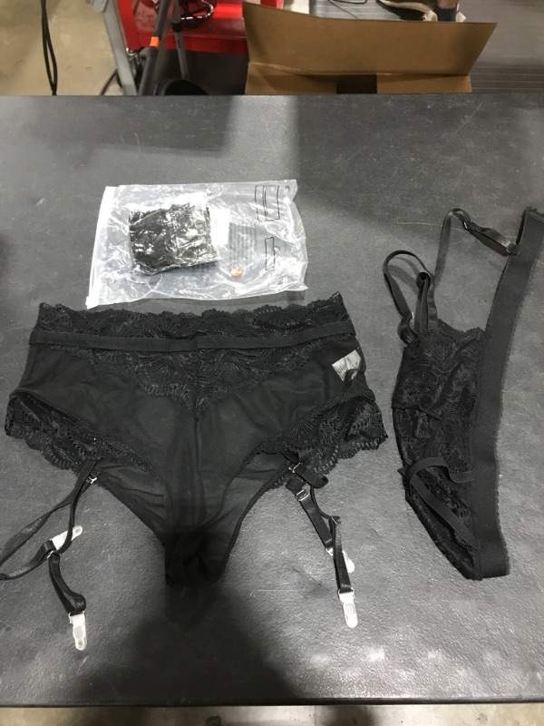 Photo 2 of Aranmei Women's Lace Bra and Panty Sets Sexy Lingerie with Garter and Stockings included
SIZE LARGE. 