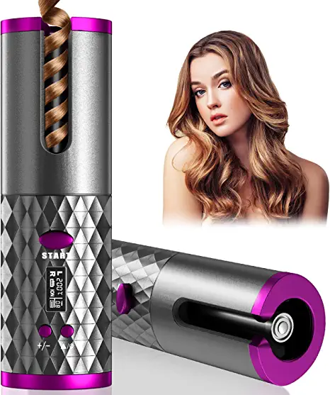 Photo 1 of Automatic Curling Iron, Cordless Auto Hair Curler, Ceramic Rotating Hair Curler with 6 Temps & Timers, Portable Rechargeable Curling Wand, Auto Shut-Off, Fast Heating Iron for Styling. OPEN BOX. PRIOR USE. 
