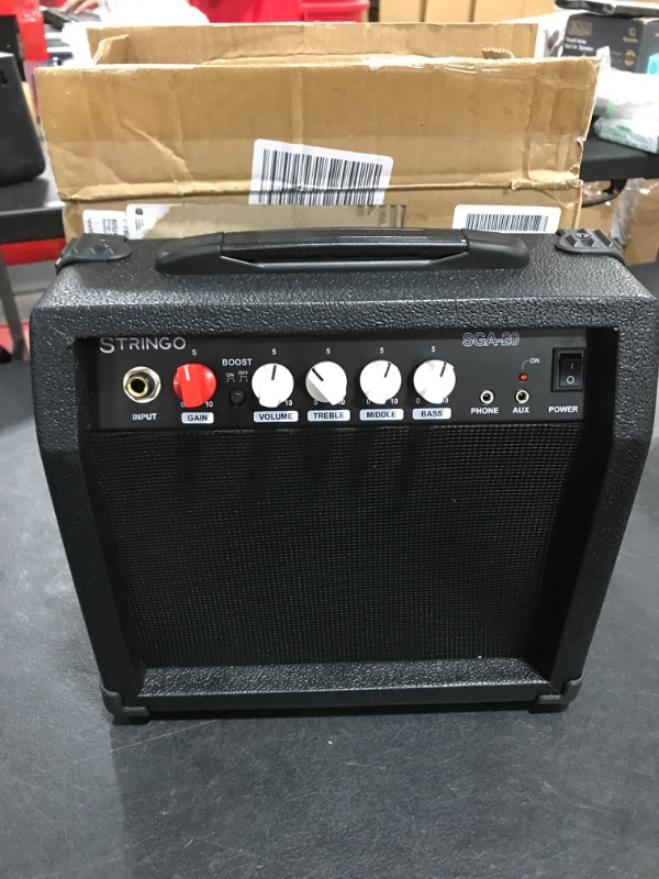 Photo 2 of Stringo 20 Watt Guitar Amplifier Black .Practice Mp3 Input. Clean and Overdrive Channel. OPEN BOX. PRIOR USE.
