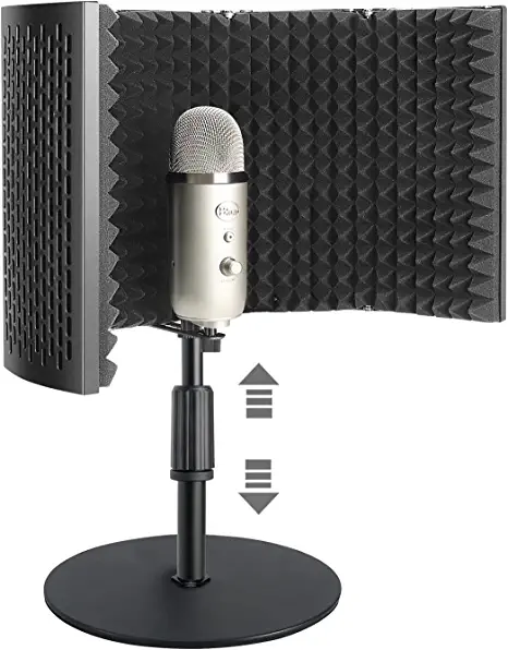 Photo 1 of Newest Microphone Isolation Shield with Stand [5 Panels], Mic Stand with Isolation Shield for Blue Yeti/Shure MV7/SM7B/ATH2020 and Other Mics, High Density Absorbent Foam, by IDoon
