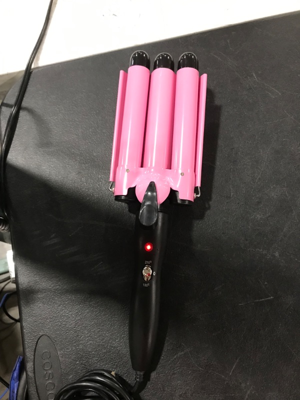 Photo 2 of 3 Barrel Curling Iron Hair Crimper , TOP4EVER 25mm?1 inch ?Professional Hair Curling Wand with Two Temperature Control ,Fast Heating Portable Crimpers for Waving Hair (Pink)
