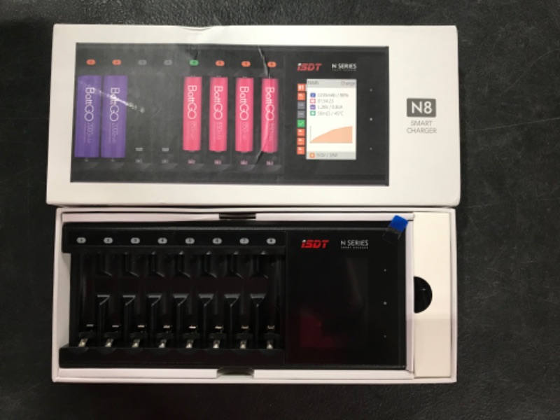 Photo 1 of LCD Display Universal Battery Charger, ISDT N8 8-Slot Speedy Smart Battery Fast Charger for Rechargeable Batteries AA AAA Li-lon LiHv Ni-MH Ni-Cd LiFePO4
