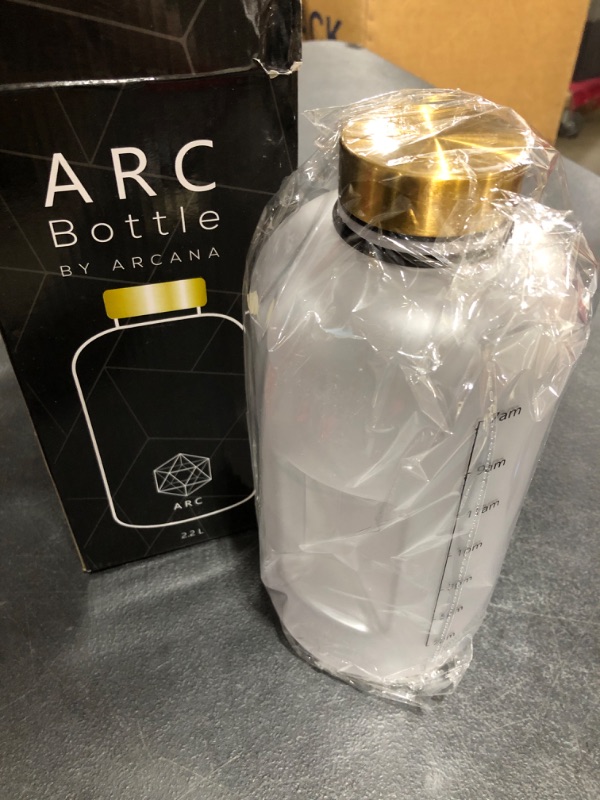 Photo 2 of Arc Bottle Water Bottle With Time Marker - Motivational Water Bottles With Times To Drink - BPA Free Frosted Plastic - Gym, Sports, Outdoors (74oz, clear)
