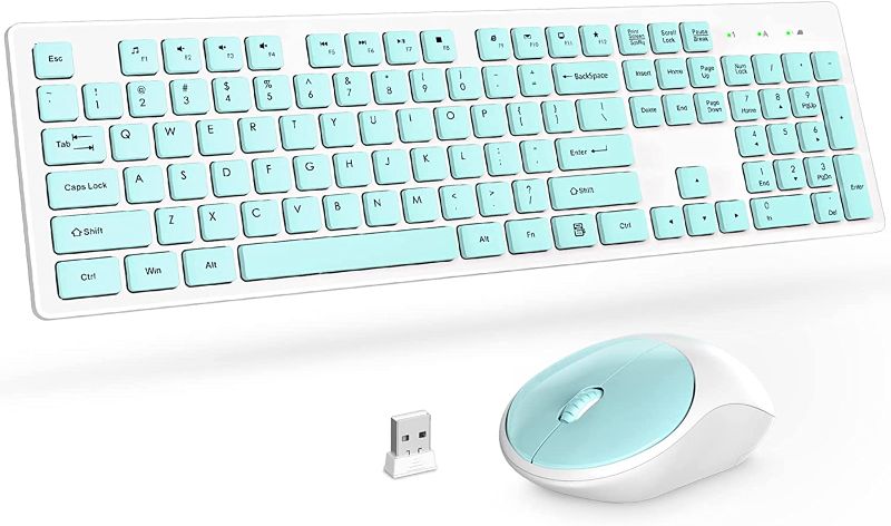 Photo 1 of Wireless Keyboard and Mouse, Trueque Silent 2.4GHz Cordless Full Size USB Keyboard Mouse Combo, Long Battery Life, Lag-Free Wireless for Computer, Laptop, PC, Window, Mac, Chrome OS (Green)
