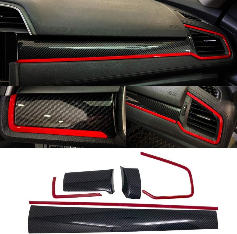 Photo 1 of 6Pcs Carbon Fiber Grain Console Center Dashboard Cover Trim Decorative Sticker for Honda 10th Gen Civic 2016 2017 2018 2019 2020 2021
