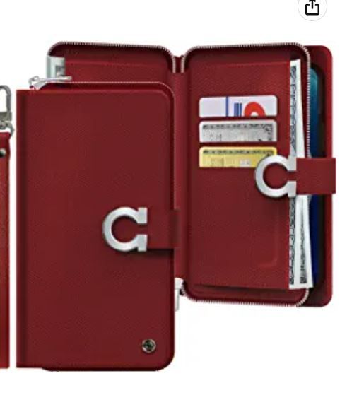 Photo 1 of iPhone SE 2020 Case, iPhone 7/8 Zipper Wallet Case with Strap Card Holder Premium PU Leather Flip Cover Folio Case (Burgundy)