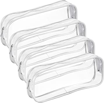 Photo 1 of 4 Pieces White Clear PVC Big Capacity Zipper Pencil Bag, Pen Pencil Case Makeup Pouch