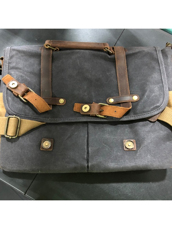 Photo 2 of Mens Messenger Bag 15.6 Inch Waterproof Vintage Genuine Leather Waxed Canvas 