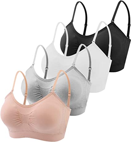 Photo 1 of 4 Pieces V Neck Padded Bralette Cami Bra Wireless Tank Top Bra Sports Bra with Adjustable Straps-size unknown