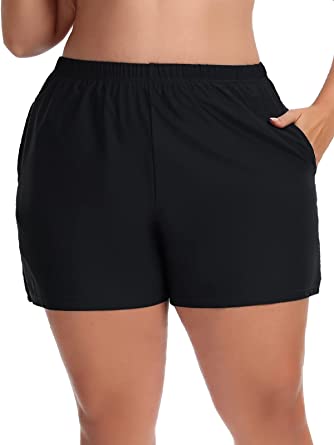 Photo 1 of Aderea Women's Plus Size Swim Shorts High Waisted Bathing Suits Shorts Boyleg Swimsuit Trunks with Pockets (Size XXXL)
